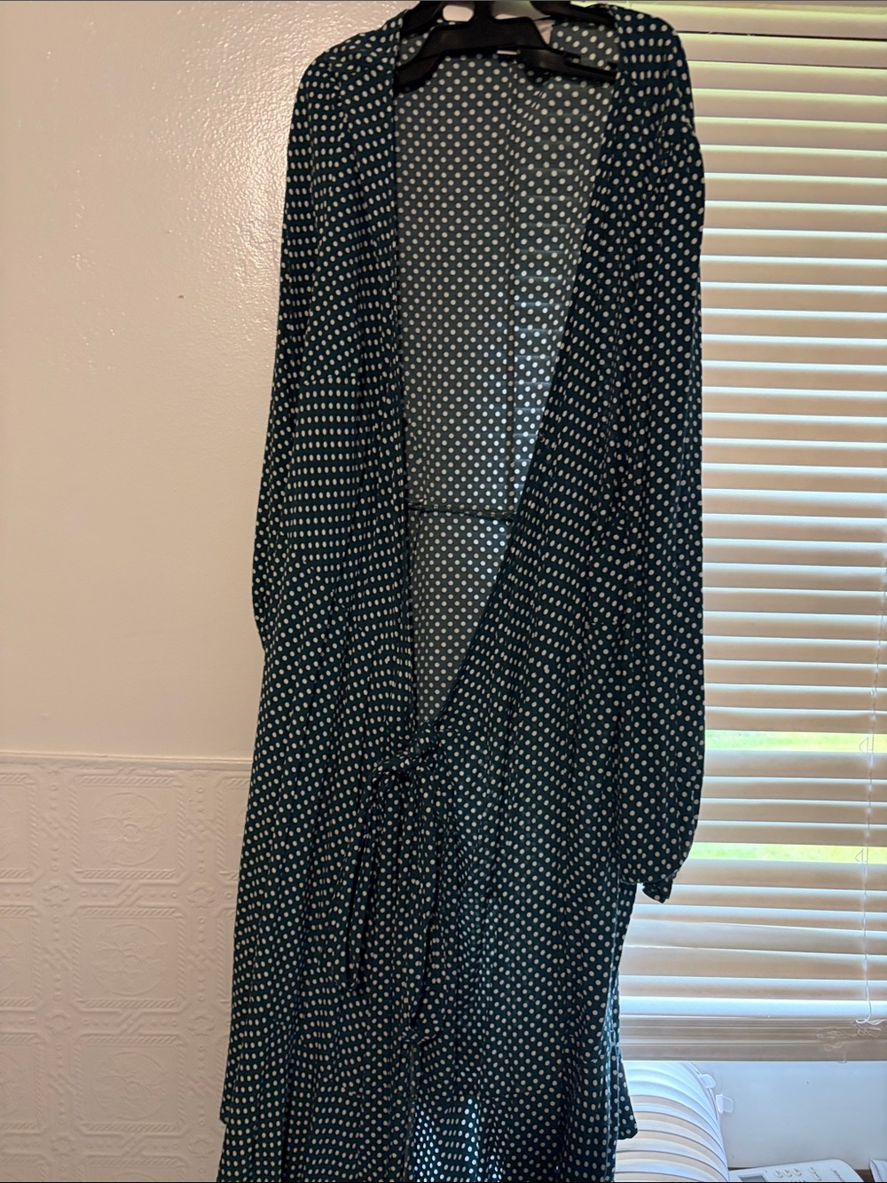LOFT Dark Green Polka Dot Long Sleeve Wrap Dress